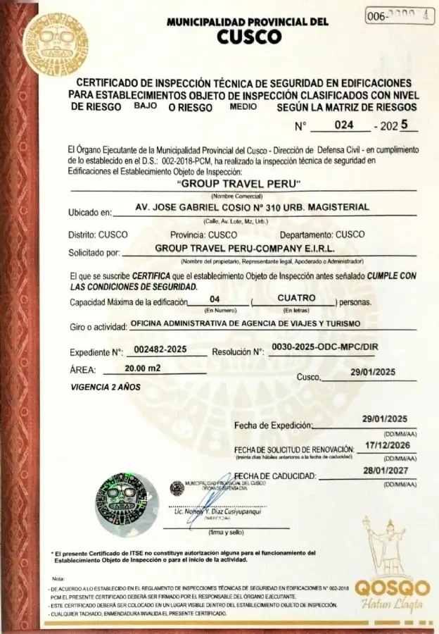 Certificado Inspección de Seguridad