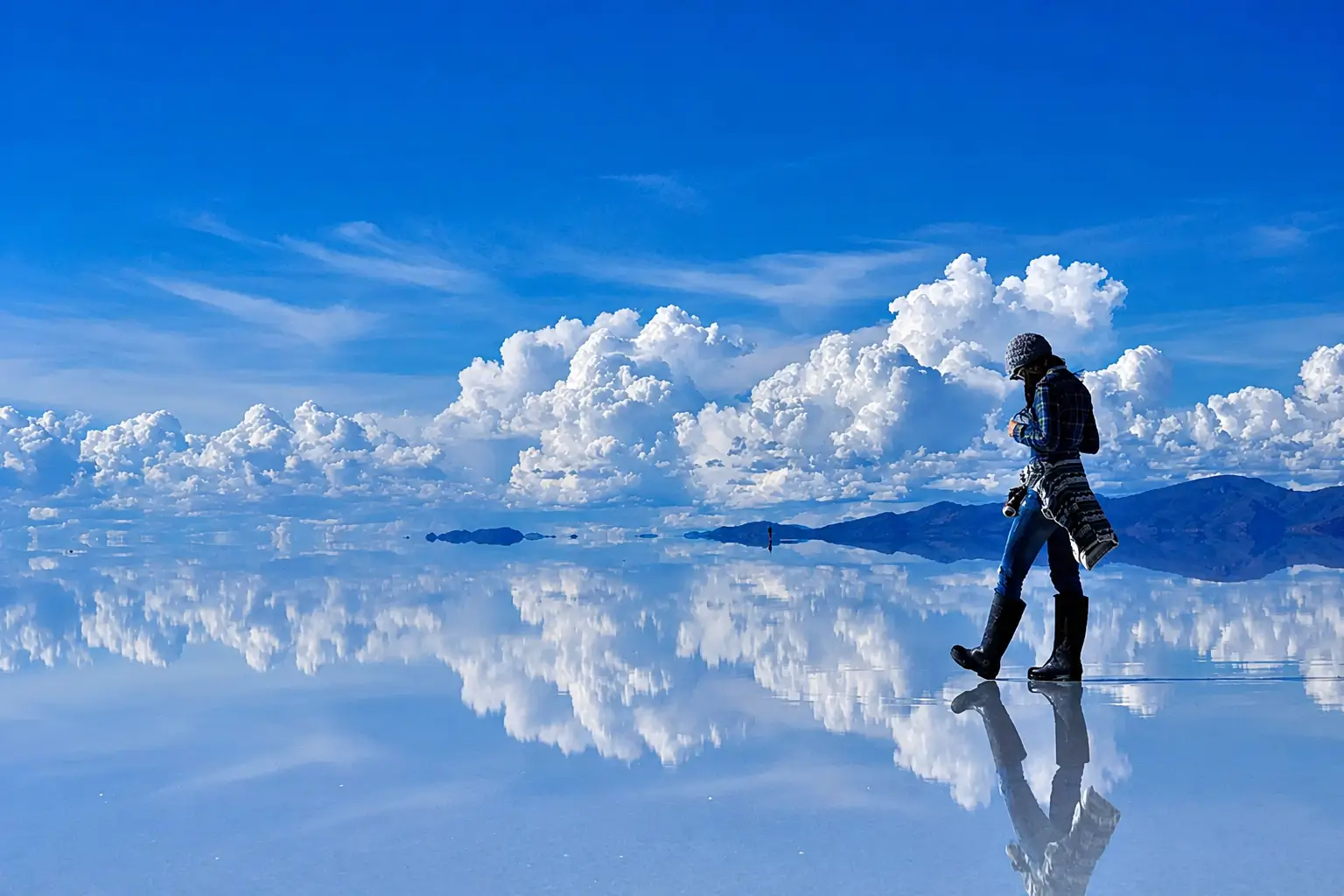 Persona caminando sobre el Salar de Uyuni